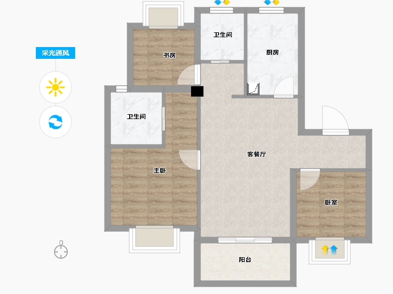 上海-上海市-东原碧桂园-72.28-户型库-采光通风