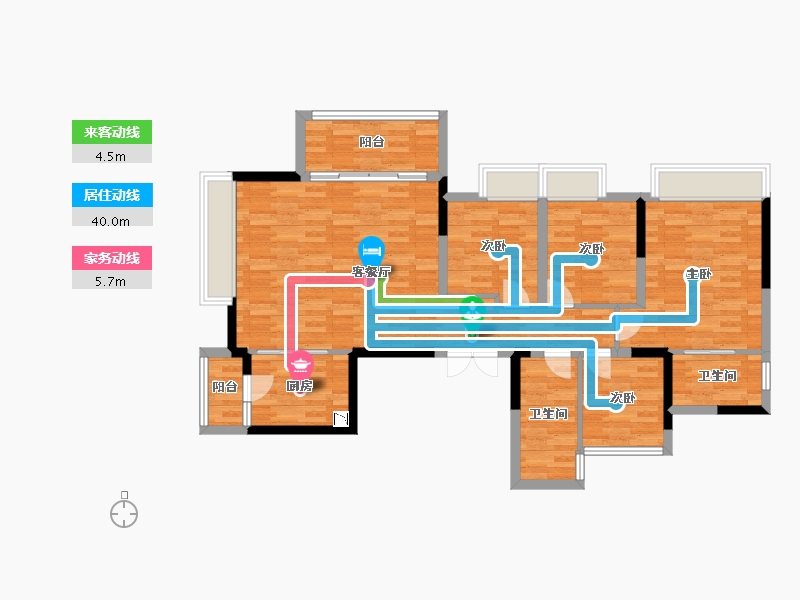 重庆-重庆市-华宇旭辉御璟湖山5号地块3号楼,5号地块8号楼套内107m²-102.09-户型库-动静线