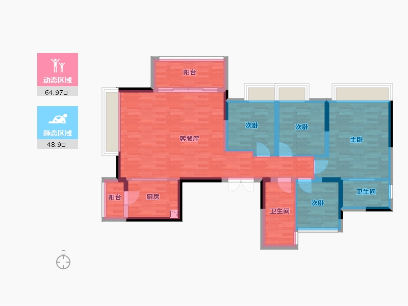 重庆-重庆市-华宇旭辉御璟湖山5号地块3号楼,5号地块8号楼套内107m²-102.09-户型库-动静分区