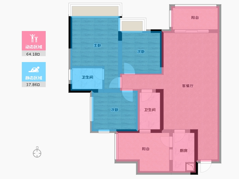 四川省-达州市-乐基优越广场-89.68-户型库-动静分区