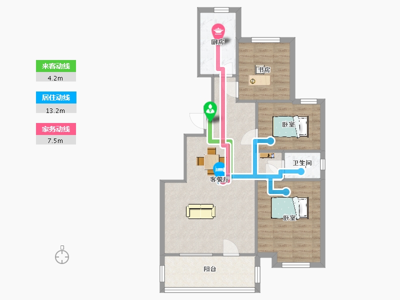 山东省-青岛市-天泰幸福里1，7，8号楼89m²-71.20-户型库-动静线