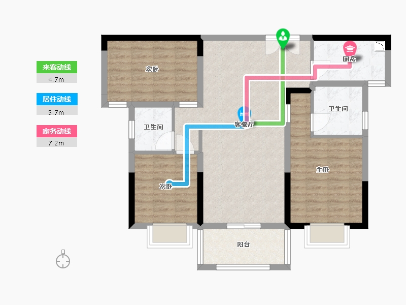 湖南省-长沙市-长房星昇公馆4,3号楼临汐户型120m²-85.34-户型库-动静线