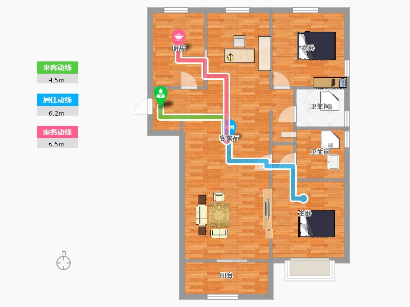 陕西省-西安市-隆基泰和万和郡123㎡-98.40-户型库-动静线