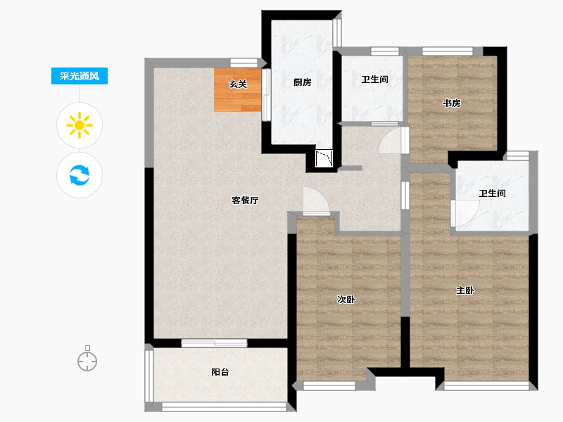 陕西省-西安市-绿城・桂语�m庭-84.05-户型库-采光通风