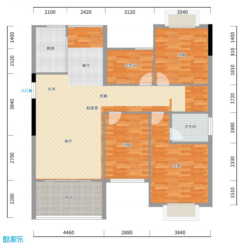 至简名设-文稳康-137方美式三居-户型图概览