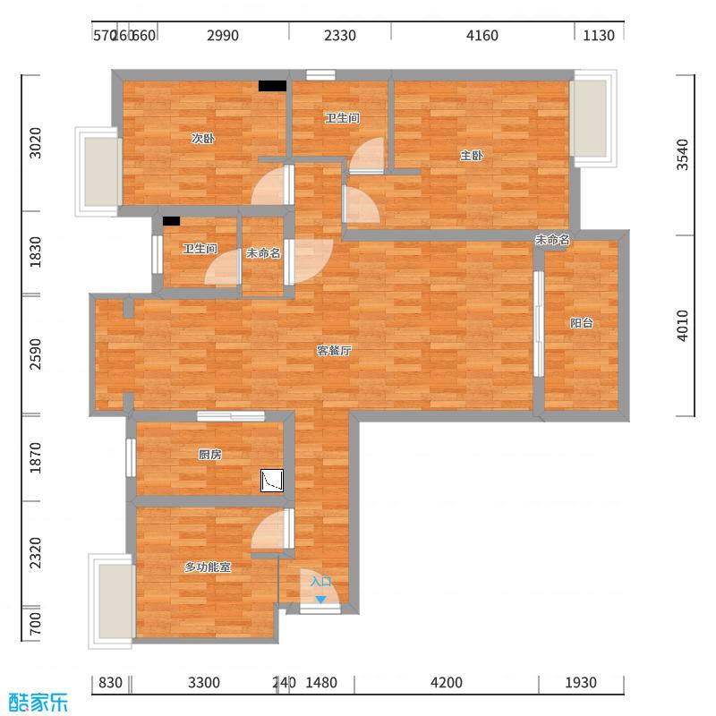 高端工作室-118方简美二居-户型图概览