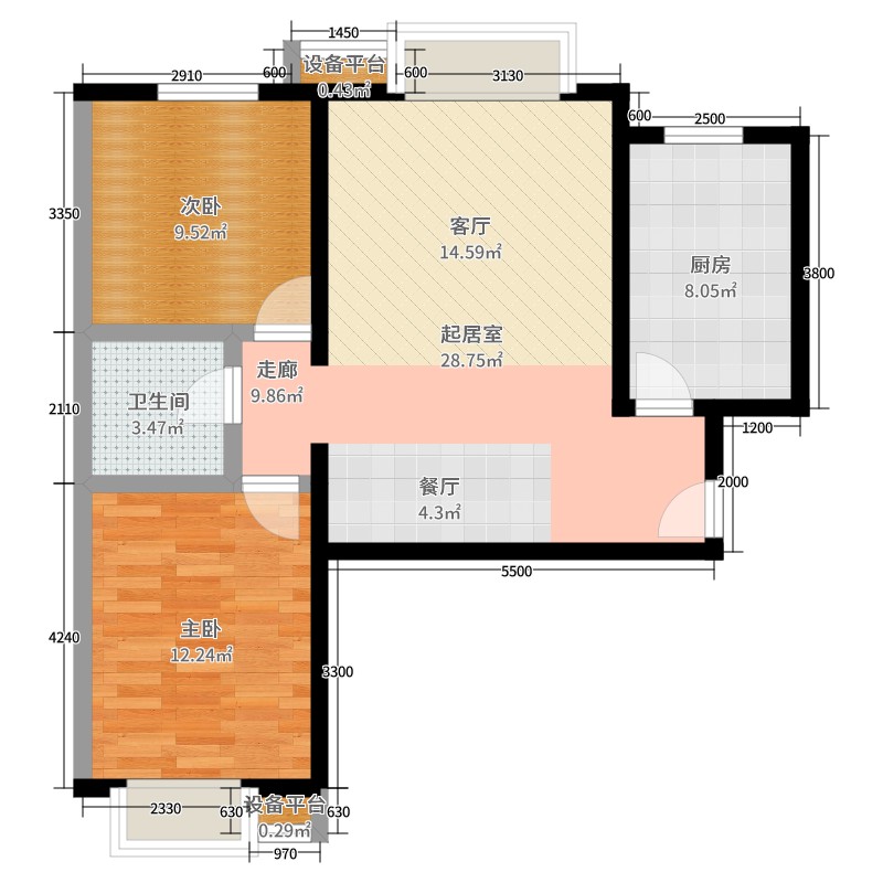 万年花城濠景2室0厅1卫1厨80.00㎡户型图