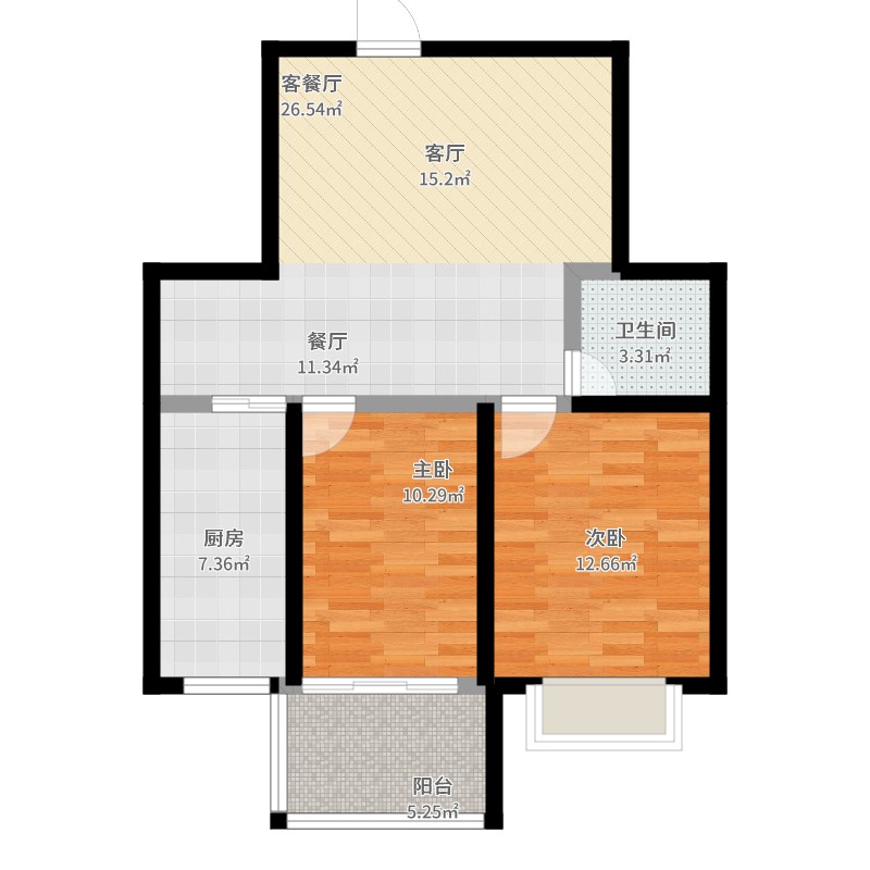 盛祥佳苑2室2厅1卫1厨94.00㎡户型图