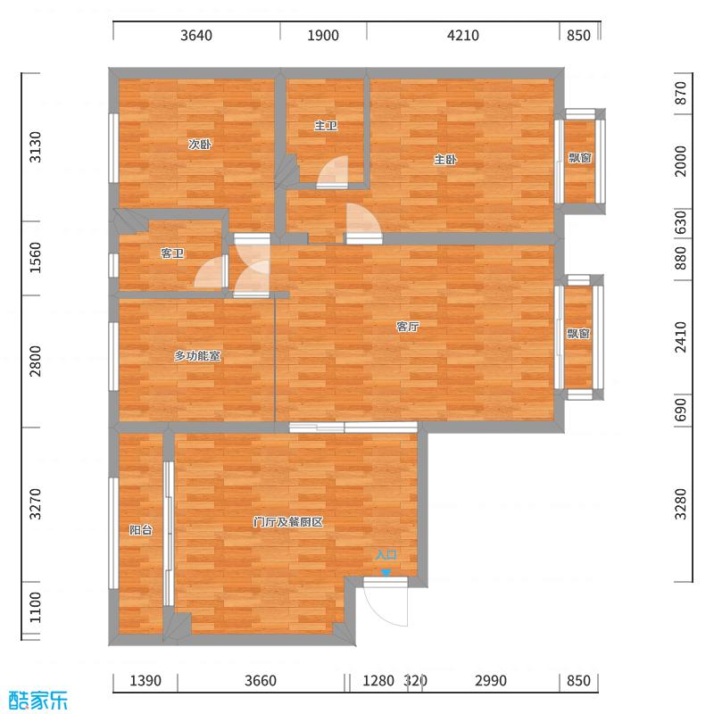 有位设计师-119方现代三居-户型图概览