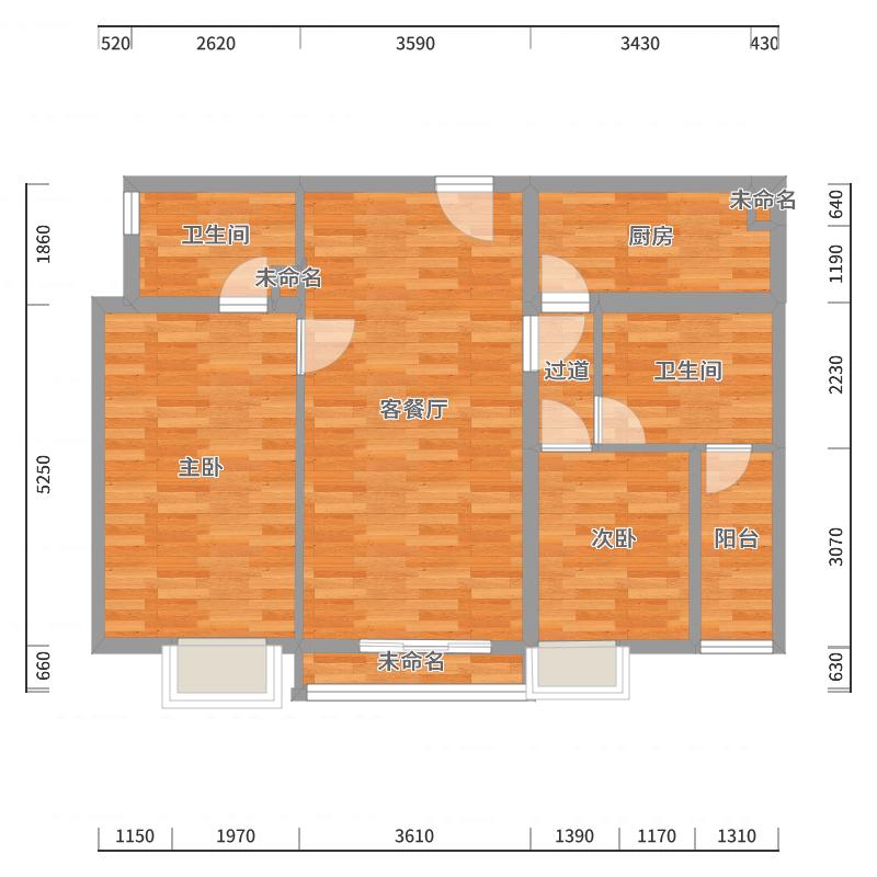 大竹来斯奥-86方北欧二居-户型图概览