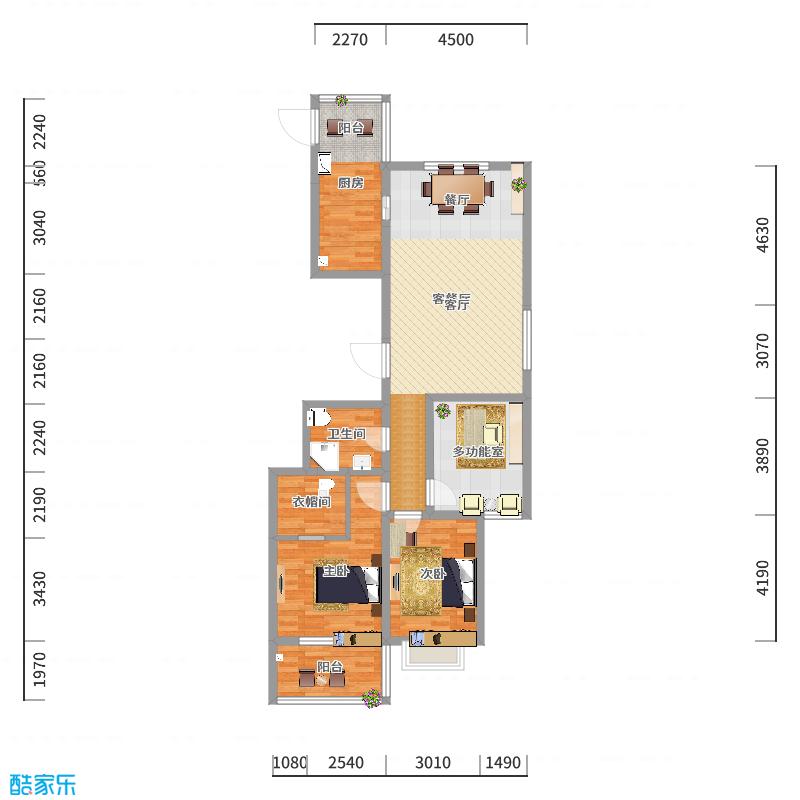 李青越-123方北欧两居-户型图概览