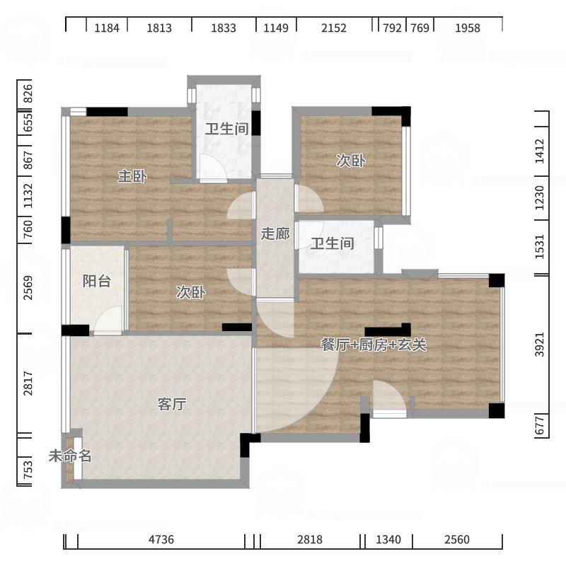 曾如意-102方复古北欧三室-户型图概览