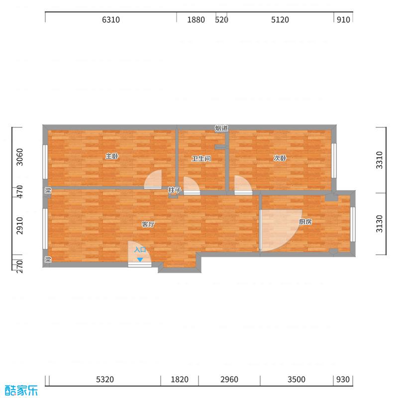 鸿鑫程装饰刘宏宇-110㎡后现代轻奢两居-户型图概览