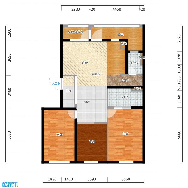 陆军-141方现代北欧两居-户型图概览