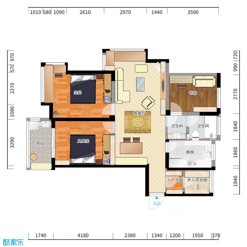 李佳洋-110方北欧三居-户型图概览