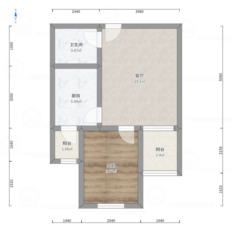 重庆学府悦园公租房1室1厅1卫1厨5400㎡户型图户型图