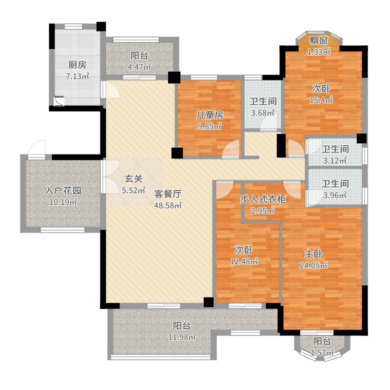 天利仁和4室2廳3衛1廚198.00㎡戶型圖