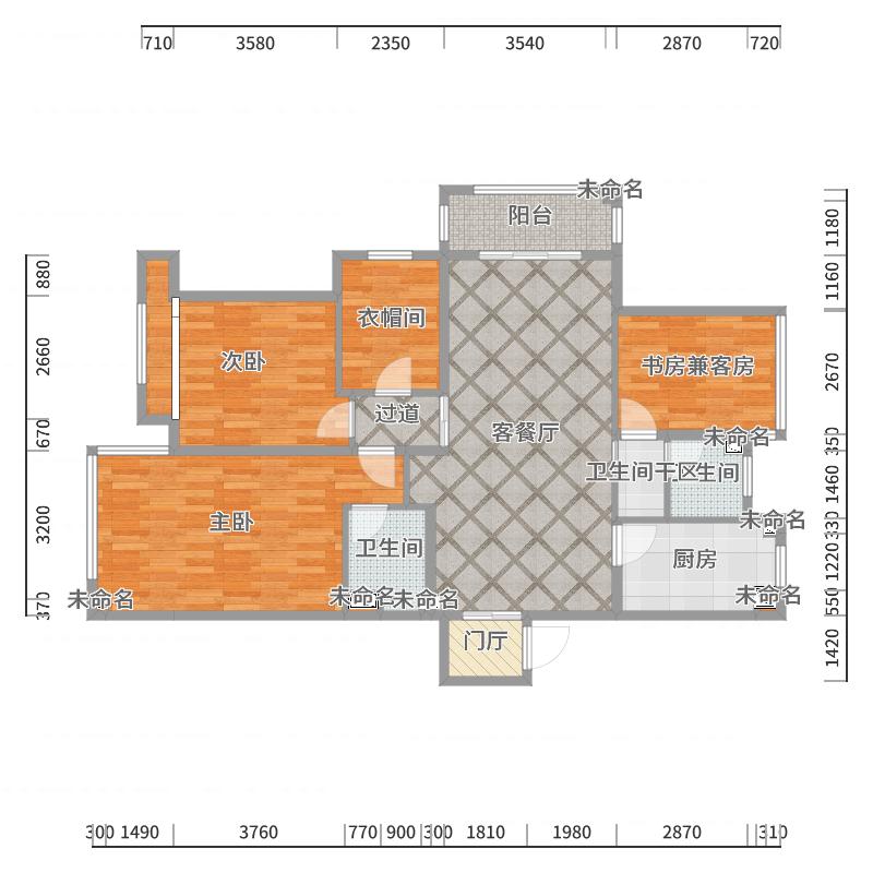 刘春伟-125方简美三居-户型图概览