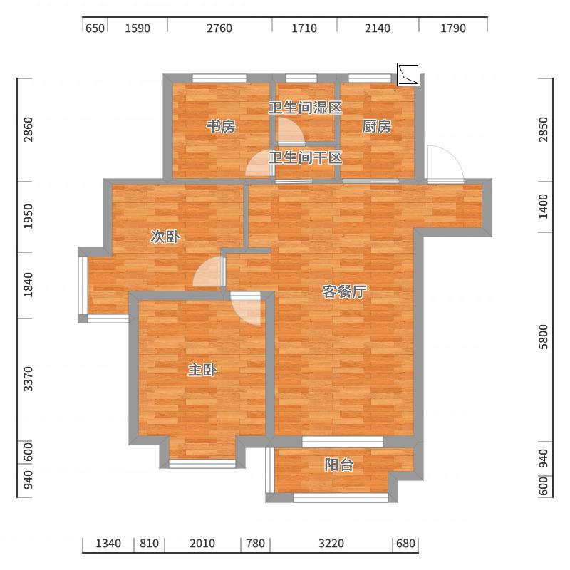 aolifer-96方欧式两居-户型图概览