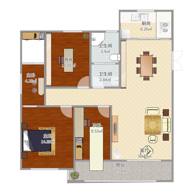 com】-瀏覽器打開3房2廳1廚126.00㎡4室1廳2衛1廚130.00㎡戶型圖