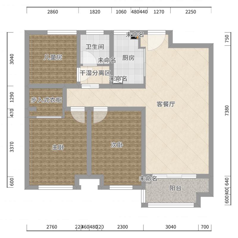 金风-99方美式三居-户型图概览