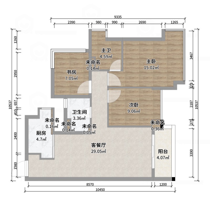 王世华-华发四季峰景四期现代简约99㎡3室-户型图概览