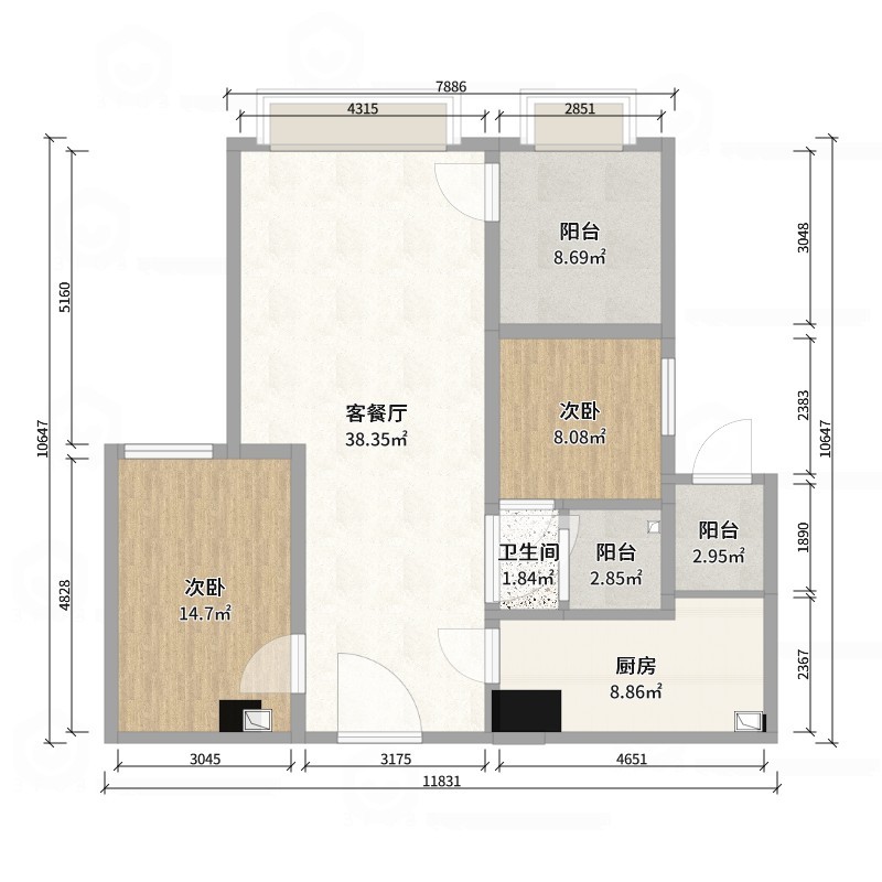 我家里-学府佳苑小区2号楼1单元1702室装修效果图
