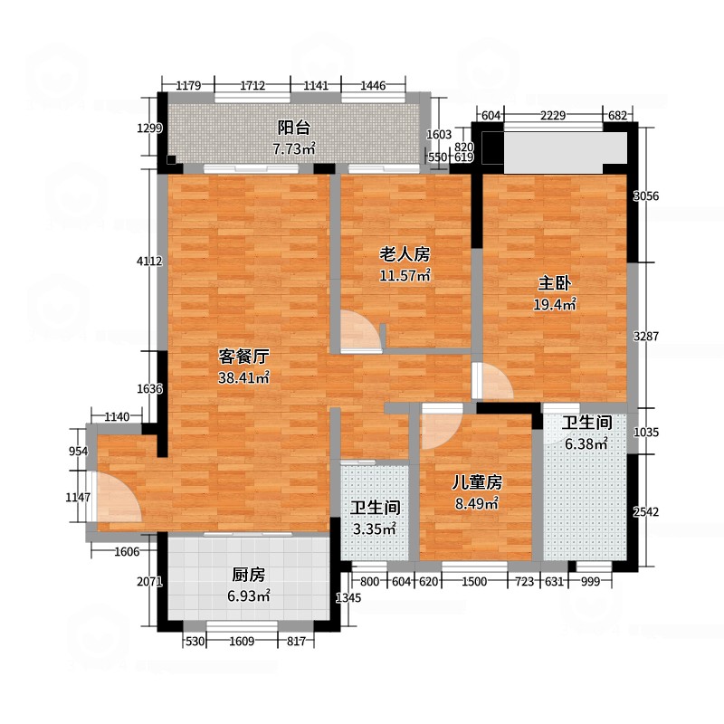 郑地美景东望 126户型 极简风格-副本