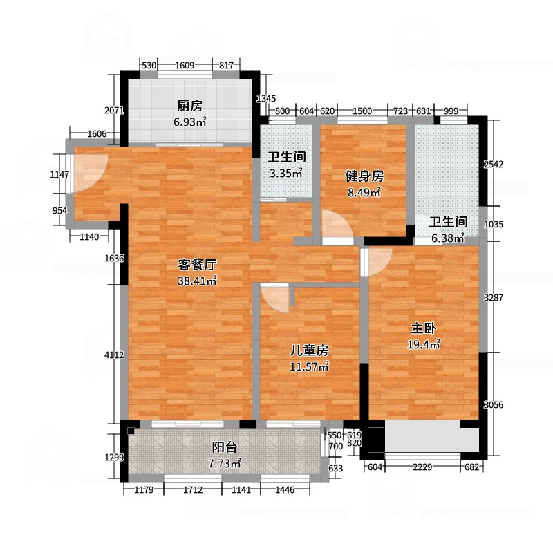 郑地美景东望 126户型 日式风格