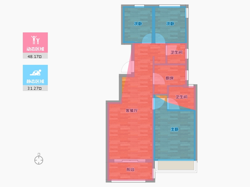 浙江省-杭州市-平峰晓庐-71.20-户型库-动静分区