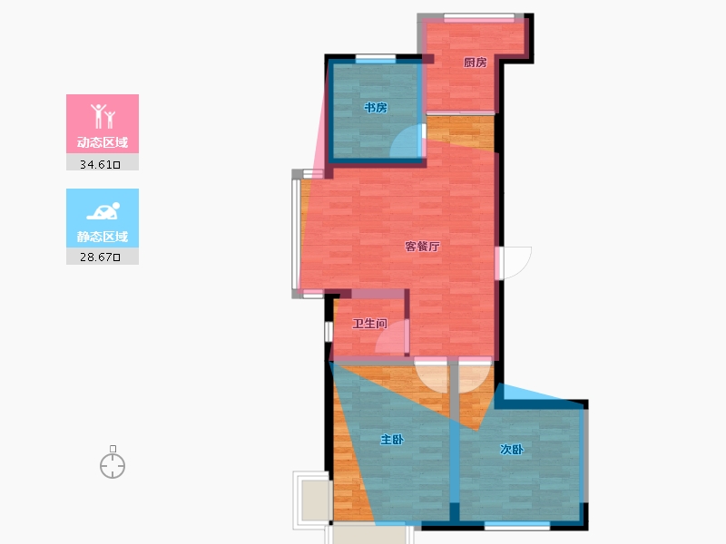 辽宁省-鞍山市-东峦玉阁-63.91-户型库-动静分区