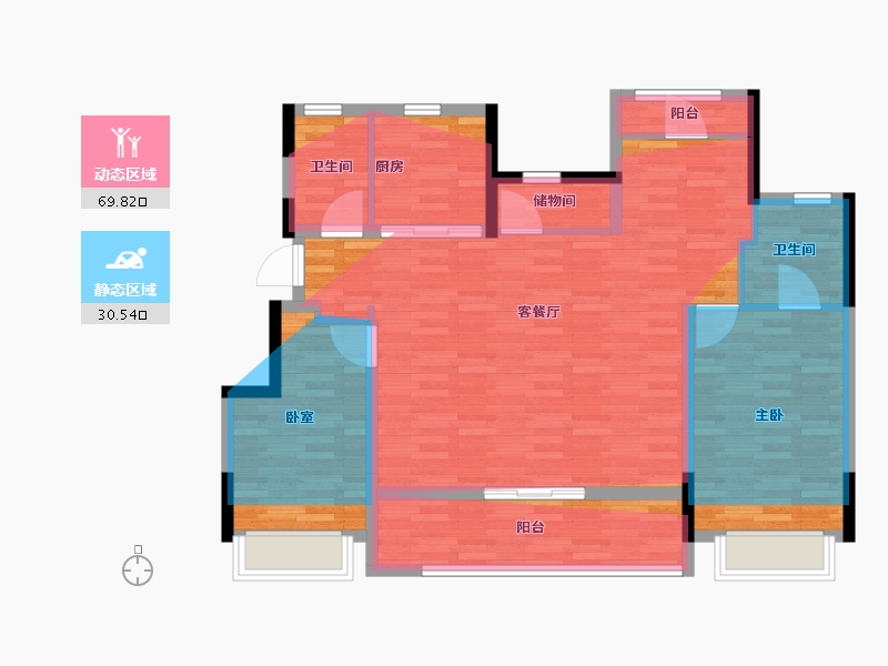 浙江省-杭州市-江畔云庐-100.80-户型库-动静分区