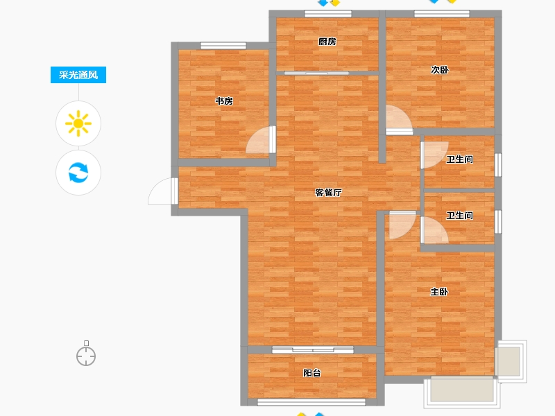 河北省-邯郸市-顺田君邑-105.47-户型库-采光通风