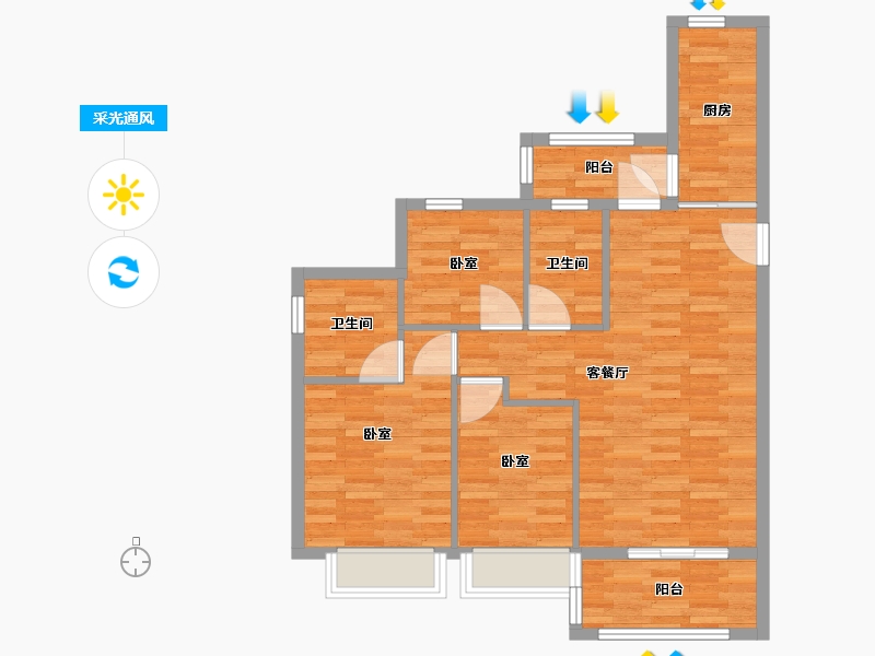 江苏省-无锡市-恒大观澜府-101.68-户型库-采光通风