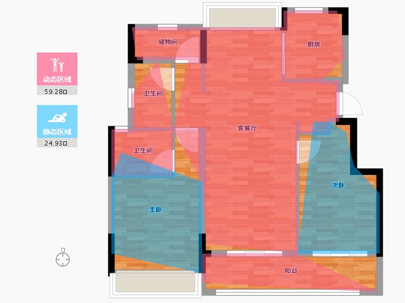 浙江省-杭州市-江畔云庐-85.20-户型库-动静分区