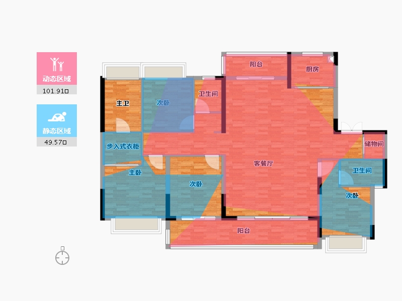 湖北省-荆州市-城发·寅宾苑-160.22-户型库-动静分区