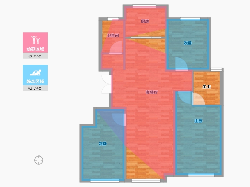 内蒙古自治区-鄂尔多斯市-万正·康和云璟-90.34-户型库-动静分区