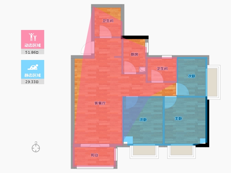 陕西省-西安市-吉祥院子-73.63-户型库-动静分区