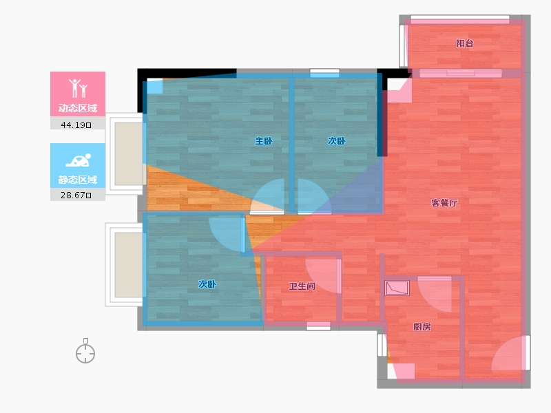 陕西省-西安市-吉祥院子-67.42-户型库-动静分区