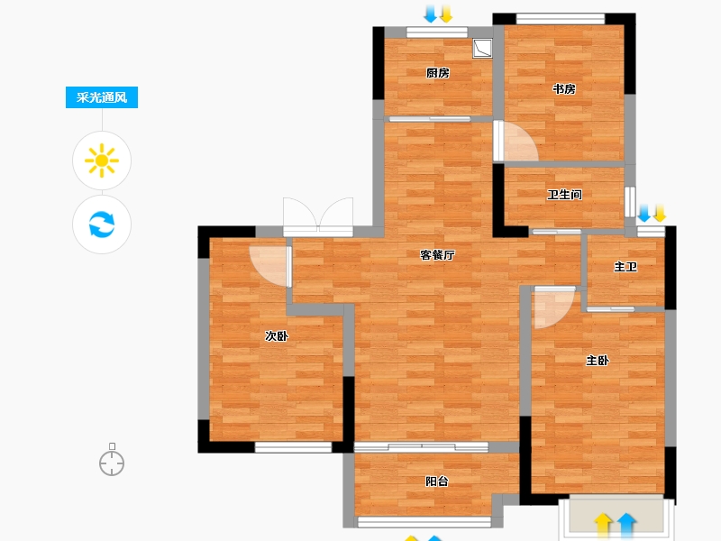 河北省-邢台市-泰实玺樾华府-74.94-户型库-采光通风