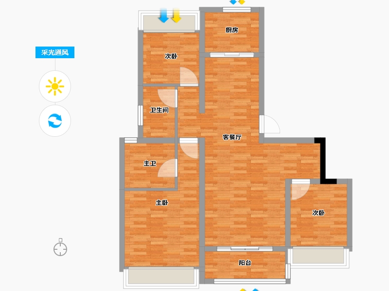 四川省-成都市-富元君庭-90.05-户型库-采光通风