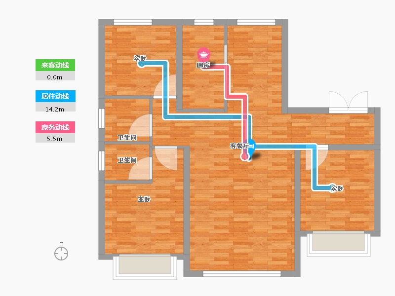 黑龙江省-齐齐哈尔市-新鹤城华玉府幸福里-90.32-户型库-动静线