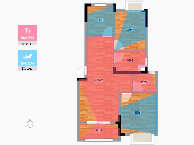 湖北省-武汉市-天汇龙城9期龙桂苑-76.00-户型库-动静分区