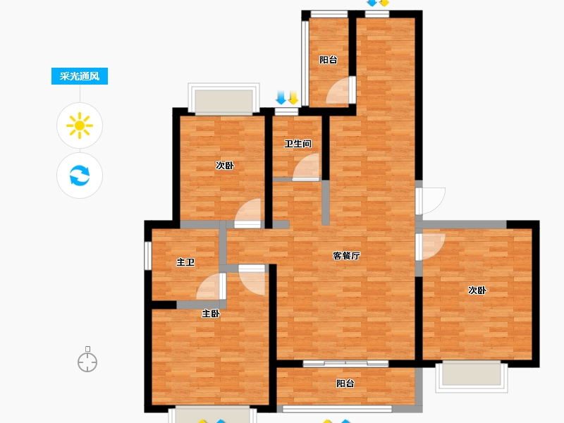 河南省-新乡市-电波嘉苑-103.00-户型库-采光通风