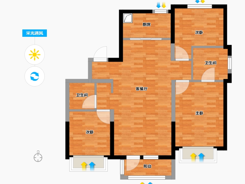 河北省-廊坊市-温泉新都孔雀城冠军园-101.60-户型库-采光通风