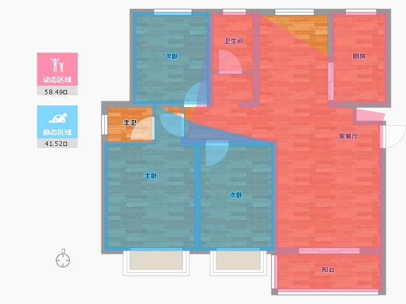 陕西省-宝鸡市-文景天越-97.52-户型库-动静分区