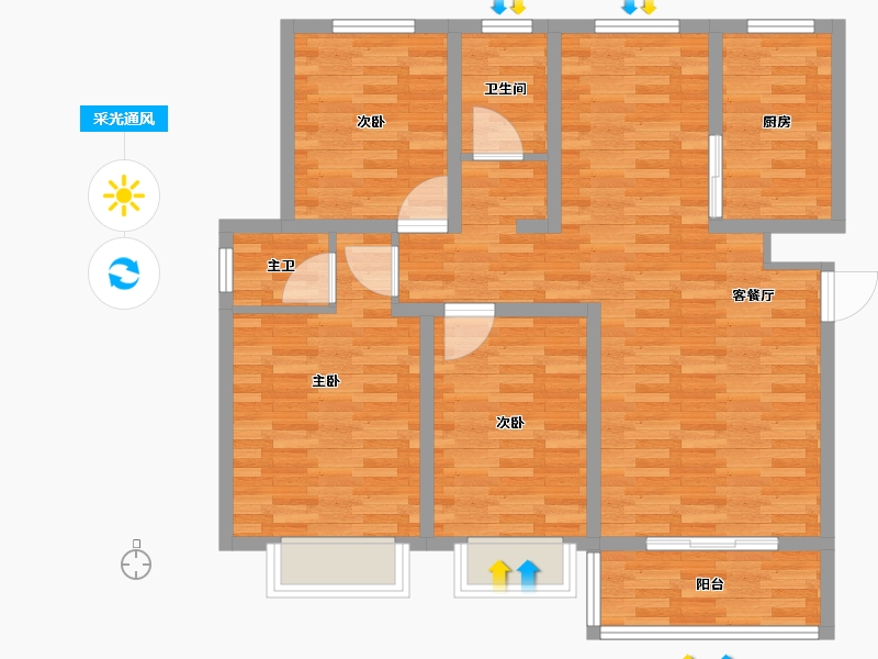 陕西省-宝鸡市-文景天越-97.52-户型库-采光通风