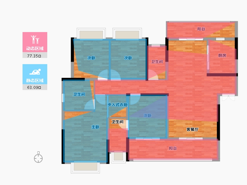 湖南省-张家界市-福天古庸院子二期-153.05-户型库-动静分区