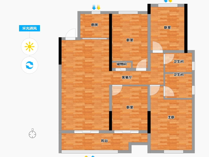 浙江省-温州市-桃园公园学府-109.60-户型库-采光通风