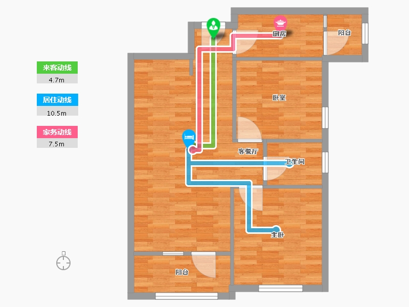 湖北省-武汉市-水岸国际沙湖公馆-74.40-户型库-动静线